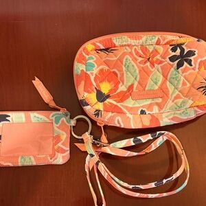 Vera Bradley Quilted Floral Makeup Bag & ID Case Orange Multicolor Fabric